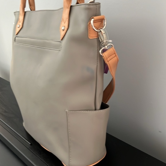 Clothes It All St Tropez Collection Grey Leather Tote by Joy Mangano - Picture 3 of 10